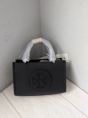NWT Tory Burch 145613 Ella Logo Bio Mini Tote Crossbody Bag In Black